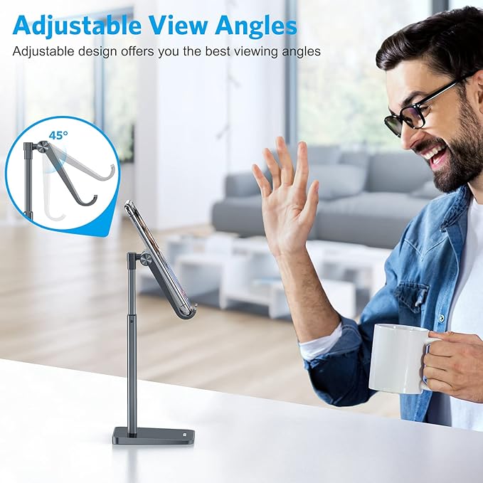 OMOTON Cell Phone Stand, Adjustable Angle Height Desk Phone Dock Holder for iPhone Air/17 Pro Max/ 11 Pro/XS Max/XR, Samsung Galaxy S20 / S10 / S9 / S8 and Other Phones (3.5-7.0-Inch), Gray