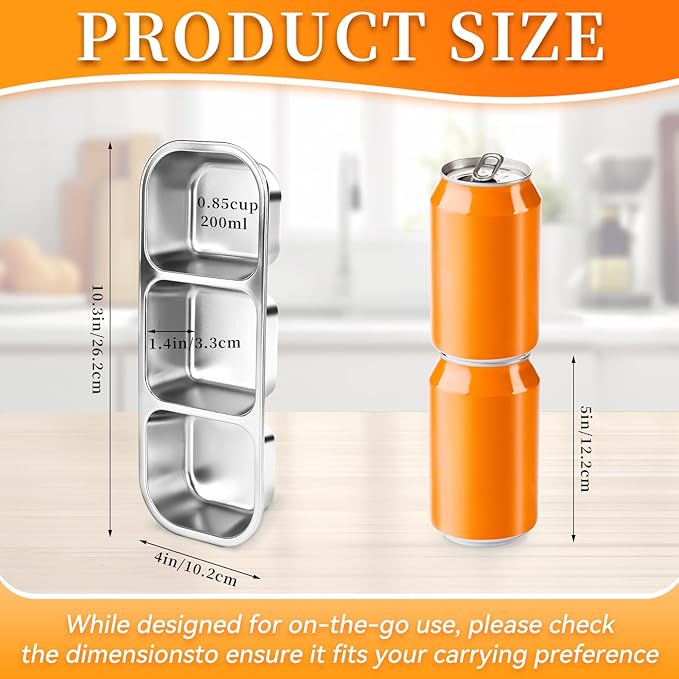 2Pack Reusable Stainless Steel Snack Containers with Leakproof Lids 3 Compartment, Stackable Metal Food Storage Lunch Boxes for Adults, Meal Prep, Travel, Office (2)