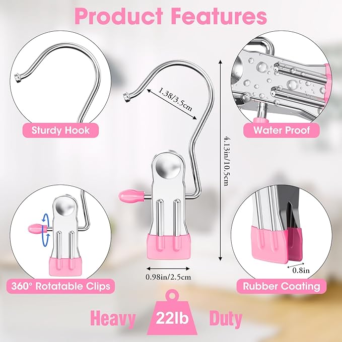 100 Pack Boot Hangers Clips for Closet, Laundry Hooks Hanging Clips Pants Hangers with Clips Legging Organizer Clothes Pins Hanger Clips for Closet Organizer Towel Socks Hats Jeans Home Travel Pink