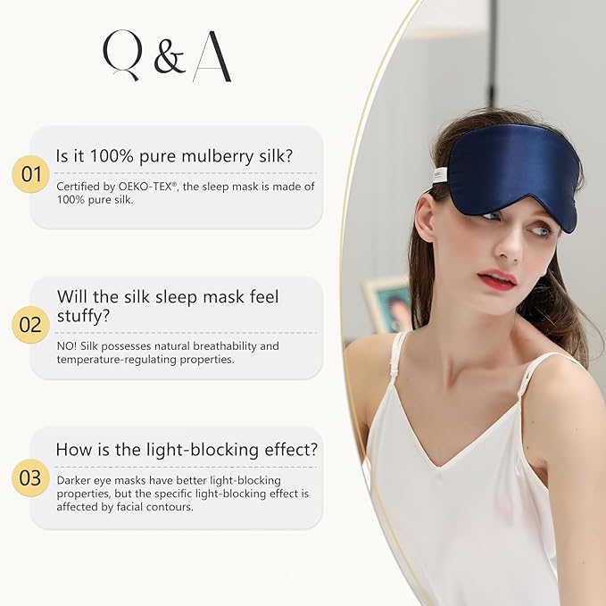 ZIMASILK 2 Pack 100% Natural Silk Sleep Mask, Adjustable Super-Smooth Soft Eye Mask for Sleep, Multiple Color Options (Navy Blue + Pink)