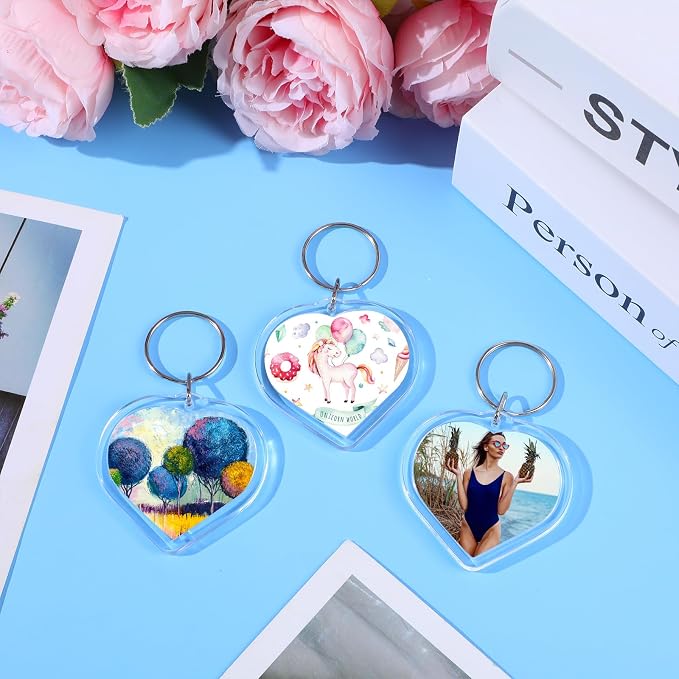 MTLEE 150 Pcs Photo Insert Keychain Clear Acrylic Picture Keychains Picture Frame Blank Photo Insert Keyring