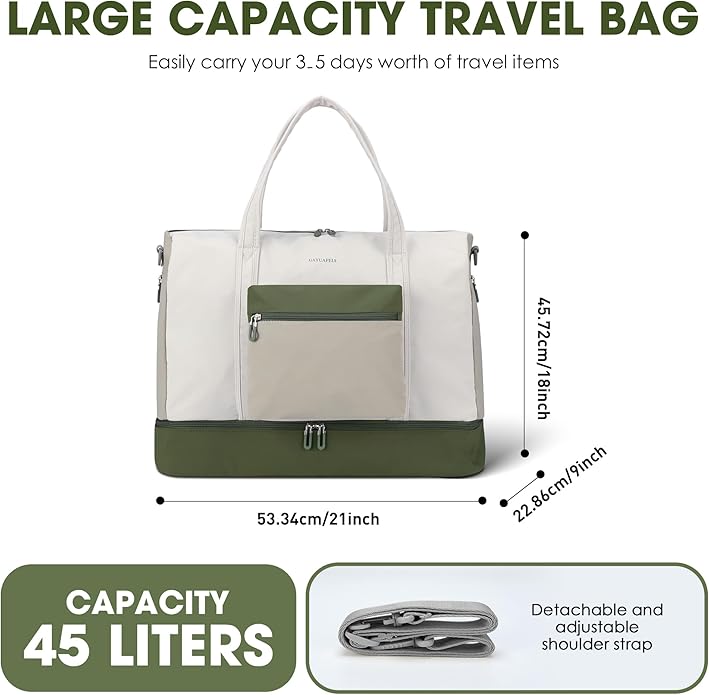 Women's Weekender bag Travel Duffel Bag with Shoe Compartment 21-inch Airline-Approved Carry-On, 2-Piece Overnight Bag Set Personal Item Luggage