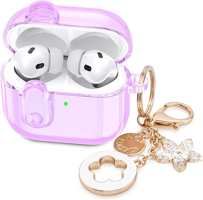 (with Lock) Clear Case Compatible for Cute Apple Airpods Pro 2 Cases Women, VISOOM TPU Transparency Air pods Pro 1st 2nd Generation Purpl Soft iPods Earbuds Case Bling Keychain for Airpod Pro2/1