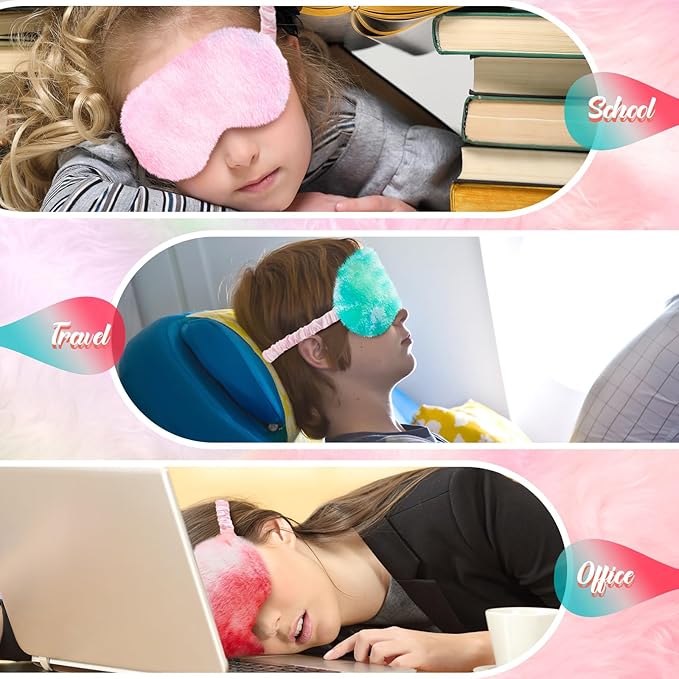 Cuffbow 6 Pack Plush Sleep Mask Set, Cute Plush Eye Masks for Sleeping, Soft Comfortable Travel Nap Blindfold, Sleepover Party Favors for Women(Tie Dye,Colorful)