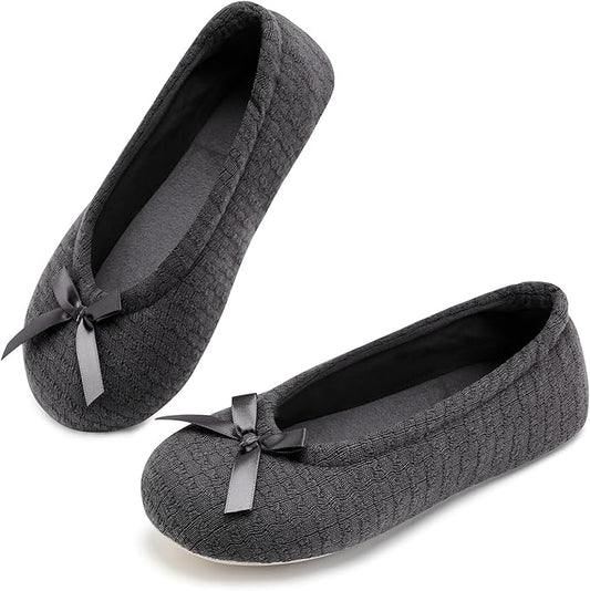 ANLUKE Women's Ballerina Slippers Fuzzy House Shoes Memory Foam with Non-Slip Sole