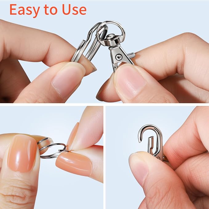 LEOBRO 60 PCS Swivel Snap Hooks and Key Rings, Keychain Clips and Key Chain Rings, Metal Split Rings, Keychain Making Kit, for Key, Key Chains, Jewelry Making, Crafts, Silver