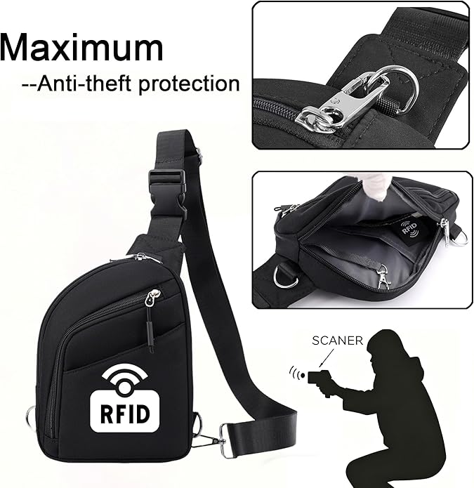 Anti Theft Crossbody Bag for Men Women, RFID Blocking Small Sling Bag Waterproof Shoulder for Hiking Daily Commute