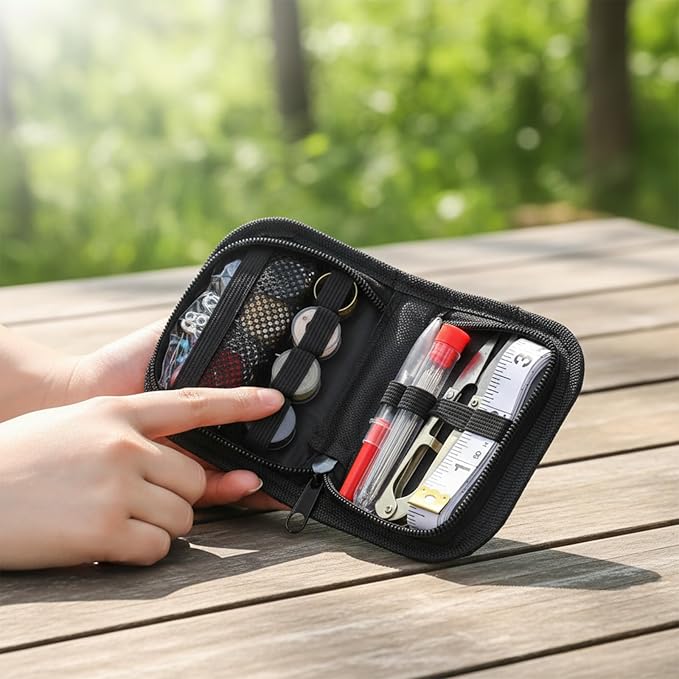 Small Sewing Kit, Durable Nylon Portable Small Travel Button Sewing Kit Complete Thread Needle Repair Tools with Zipper for Men Women Outdoor Travel Field Emergency (Black)