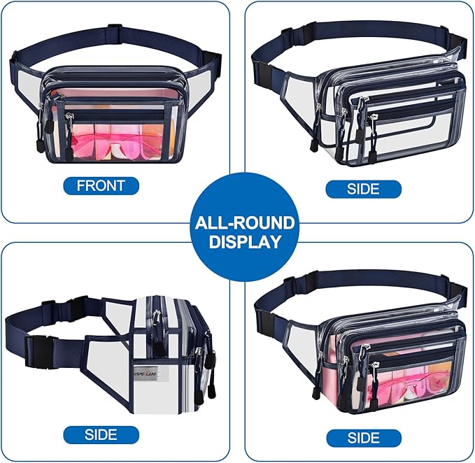 Clear Bag Stadium Approved Clear Fanny Pack for Women for Work,Multi-purpose Waist Bag for Travel & Sporting Event