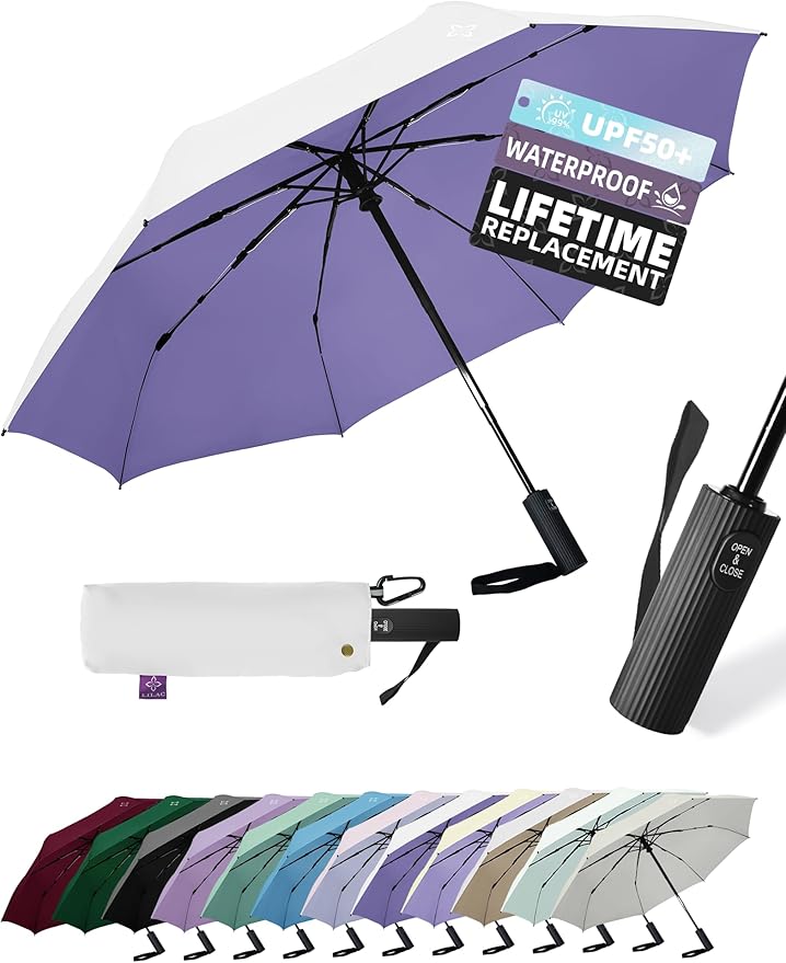 Windproof Travel Umbrella for Rain - 43" Compact Folding Umbrella, Reinforced Strong Frame, Lightweight Portable Parasol with UPF 100+ UV Sun Protection, Cruise Ship Essentials