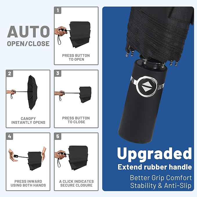 SY COMPACT Travel Umbrella for Rain, Windproof Automatic Compact Umbrella, UV Sun Protection, Lightweight Waterproof Travel Size for Backpack & Car, Factory Direct
