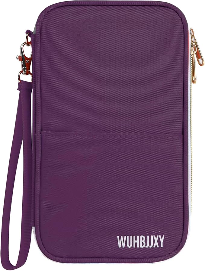 Secure, Practical, RFID Family Passport holder, Travel wallet (Purple), Strong storage Funtion Three-layer Design, Travel Document organizer,