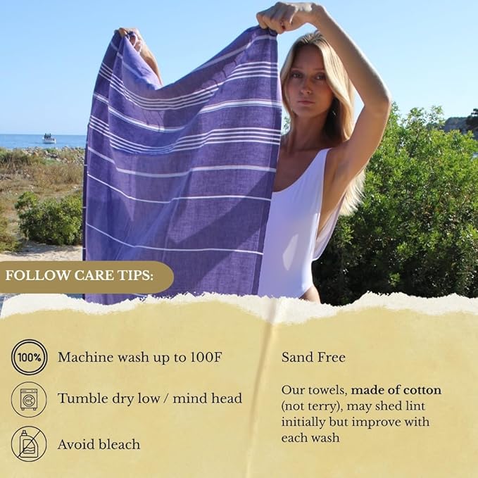SOULMARK 100% Cotton Turkish Beach Towel with Bag - 38"x71" - Made in Green & Oeko TEX Certified - Pre-Washed and Sand Free - Quick Dry and Lightweight Perfect for Travel - Made in Turkey - Purple