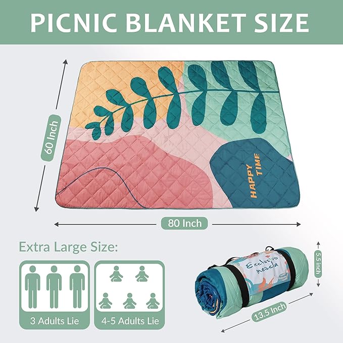 Exclusivo Mezcla Extra Large Waterproof Picnic Blankets 3 Layer, Sandproof and Foldable Outdoor Blanket for Beach Camping, Park and Travel