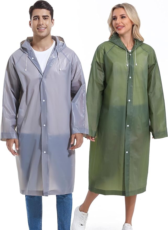 2PCS Rain Ponchos for Adults Reusable Rain Coats for Adults Rain Jackets Raincoats for Men Women