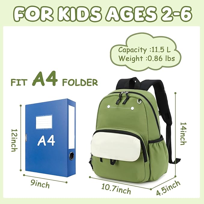 BTOOP Kids Backpack for Boys Girls 3-6, Preschool Kindergarten Backpack with Insulated Lunch Compartment & Chest Strap, Cute Lightweight School Travel Bag Fits A4 Folder