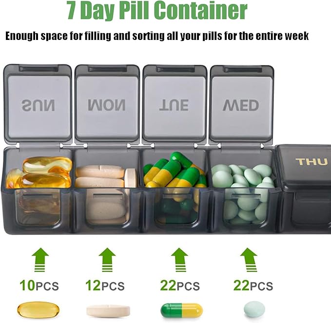 2 Pack Weekly Pill Organizer, Large 7 Day Pill Case, Daily Vitamin Case Medicine Box, AM/PM Pill Containers for Medicine Supplements Fish Oil (Orange & Purple)