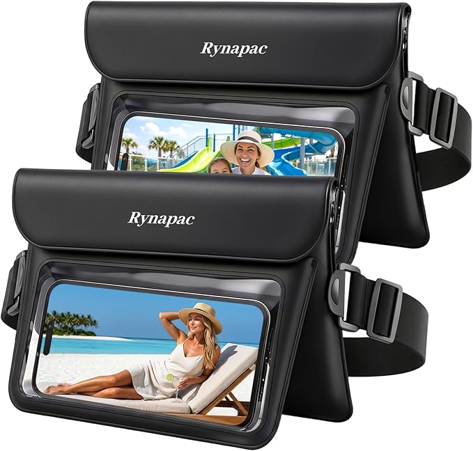 Rynapac 2 Pack Waterproof Fanny Pack for Woman Man, IPX8 Swimming Dry Belt Bag, Passport Wallet Phone Pouch Double Space, Elastic Waistband, Beach Cruise Vocation Essentials 2026