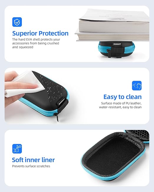 SUNGUY Earbuds Case 2Pack, Rectangle Earbuds Carrying Case, Portable Earphone Case Phone Accessories Organizer with Carabiner for Earphone, in-Ear Headphones, Earbud, SD Card, USB Charging Cable