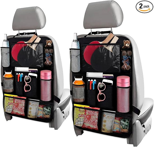 2 Pcs Backseat Car Organizer - Travel-Ready 23.4x16" Back Seat Car Organizer with 9 Large Pockets & Clear Tablet Holder, Made of Reliable Polyester with Long and Strong Straps - Easy to Attach & Clean