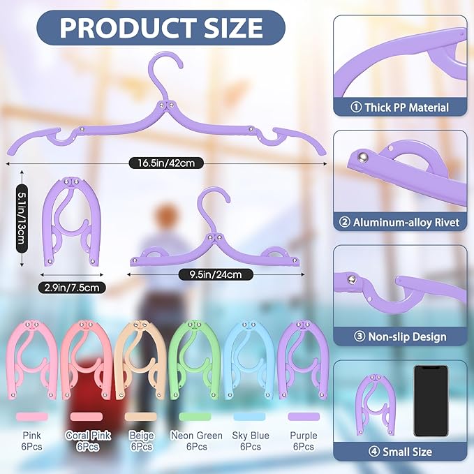 36 Pcs Travel Hangers Portable Foldable Travel Hanger Organizer, Plastic Cruise Ship Essentials 2026 Clothes Folding Hangers for Camping Flying RV Europe Vacation Essentials Suitcase, Brilliant Multi