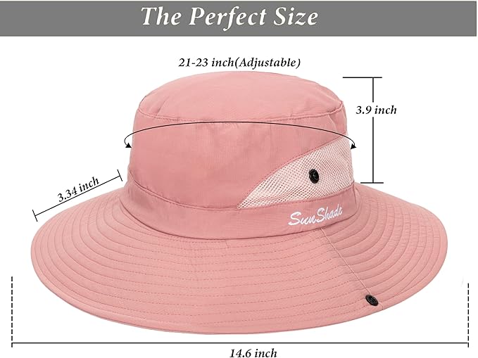 Sun Hat for Women Summer UV Protection Beach Hat Wide Brim Mesh Bucket Fishing Hat with Ponytail Hole Foldable Packable Hat