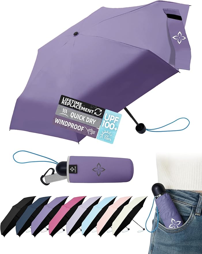 Mini Travel Umbrella for Rain - 43" Large Coverage Small Compact Umbrella, Reinforced Strong Frame, Lightweight Portable Parasol with UPF 100+ UV Protection, Gifts for Adults, Seniors & Students