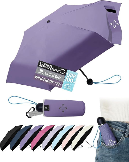 Mini Travel Umbrella for Rain - 43" Large Coverage Small Compact Umbrella, Reinforced Strong Frame, Lightweight Portable Parasol with UPF 100+ UV Protection, Gifts for Adults, Seniors & Students