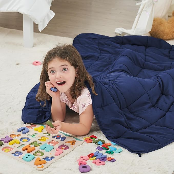 Weighted Blanket Kids 3lbs, 36"x48", Cooling Heavy Throw Blanket for 20-40lbs, Microfiber Soft Thick Big Blankets Weighted Comforter Breathable Gift, Navy