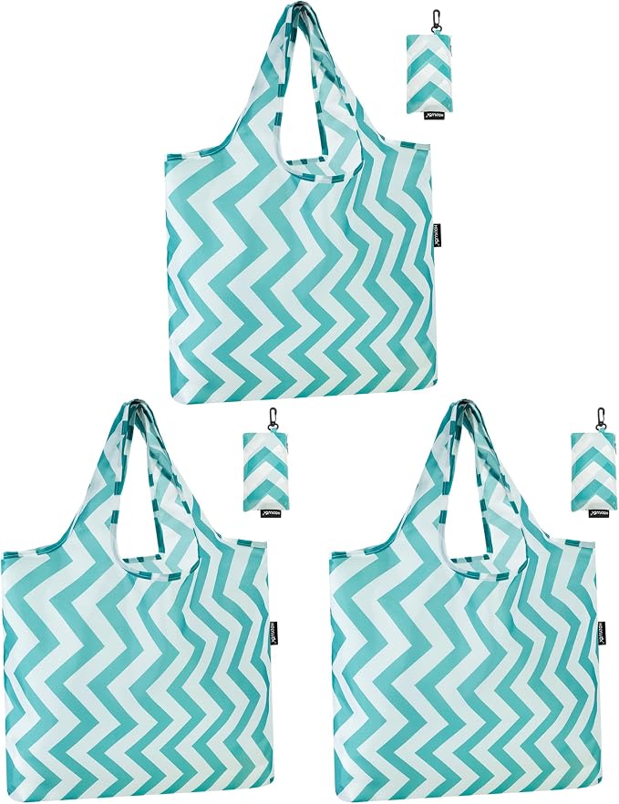 HOLYLUCK Reusable Grocery Bags,Heavy Duty Foldable Shopping Tote Bag (Standard, Green wave)