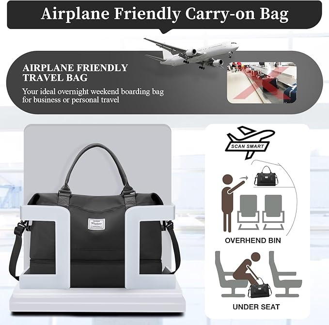 Travel Duffel Bag with Shoes Compartment, Overnight Weekender Bags for Women,Carry on Personal Item Bag,Medium Size