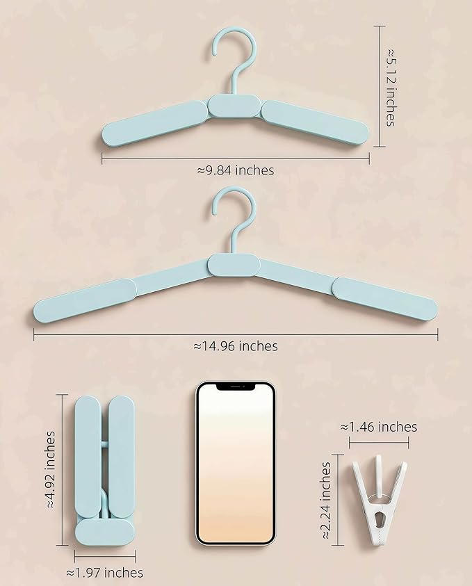 Foldable Travel Hangers with Clips 5 Pack Adjustable Collapsible Cruise Essentials 2026 - Portable Space Saving Travel Must Haves for Hotel Cruise Ship RV Dorm Room with 10 Non-Slip Clips & Shoe Hooks
