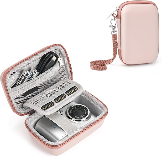 Digital Camera Case Fit for KODAK PIXPRO FZ45/FZ55/ CAMKORY/STUOGYUM DC402-AF/Canon IXUS, Storage Travel Carry Case with 3 SD Card Slots for Kodak Camera, Batteries, SD Card, Pink