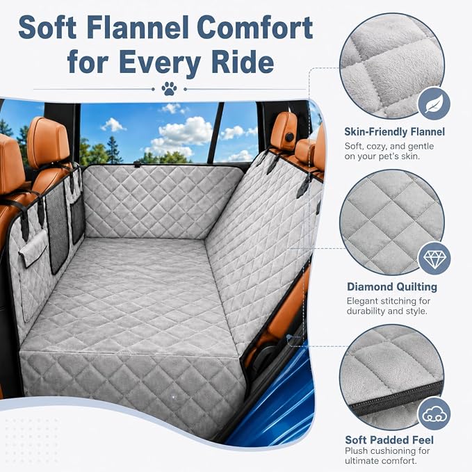 IJVAE Hard Bottom Car Seat Cover for Dog，Grey for Full Size SUV
