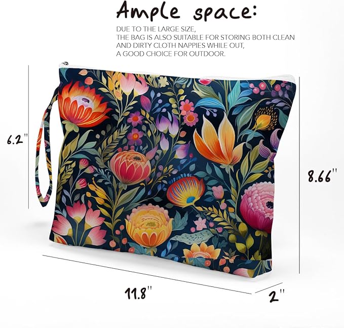 Fokongna Floral Print Wet Bag, Small Portable Waterproof Multi-Functional Organizer for Women, Ideal for Daily, Beach & Travel, Multicolor Bohemian Bloom