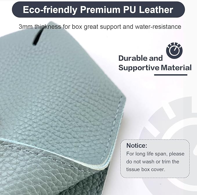 Tissue Box Cover 5X5X5'' PU Leather Tissue Holder Square Tissue Cube Box Organizer for Bathroom Vanity Countertop, Car, Night Stands, Office, Home, Kitchen (2Pack, Light Blue)