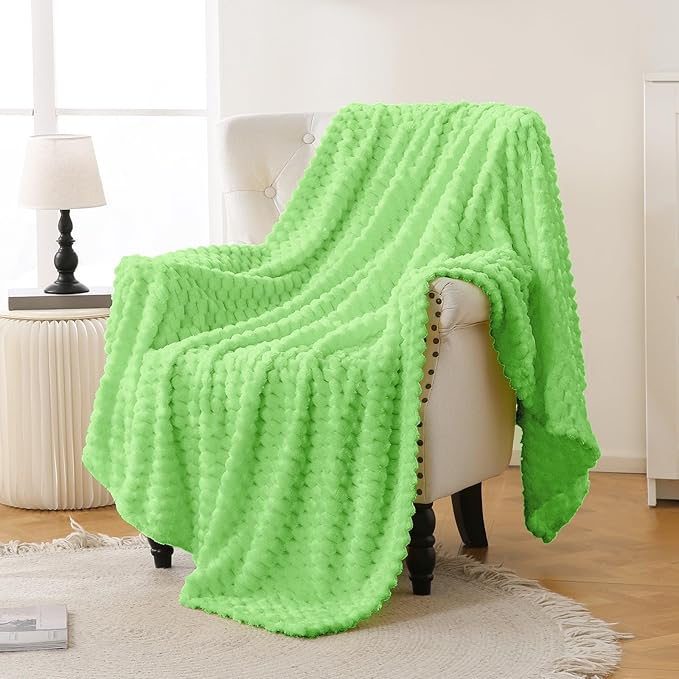 Bnuitland Light Green Flannel Throw Blanket (50X40 inches), 300 GSM Fleece Cozy Warm Soft Lightweight Bed Sofa Blanket for Babys and Pets, Suitable for All Seasons