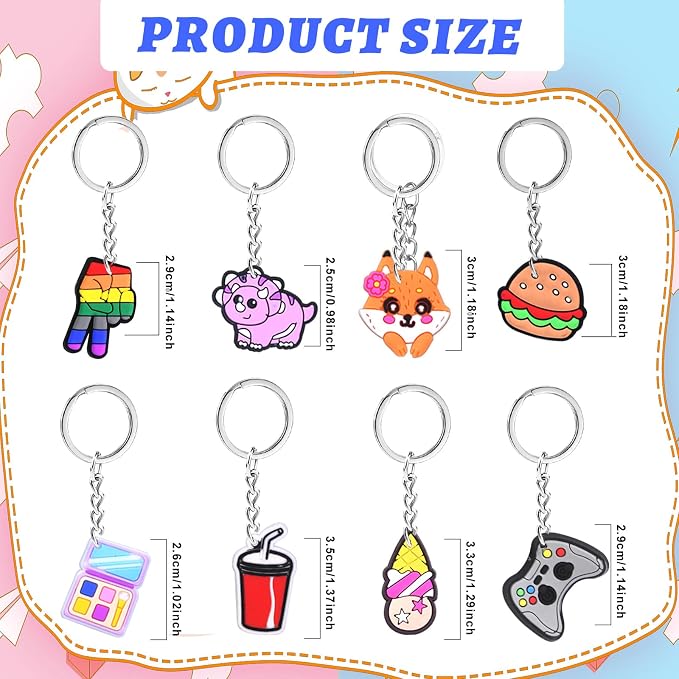 80Pcs Random Different Keychains Cute Keyring Bulk for Party Favors Classroom Prizes Students Incentives