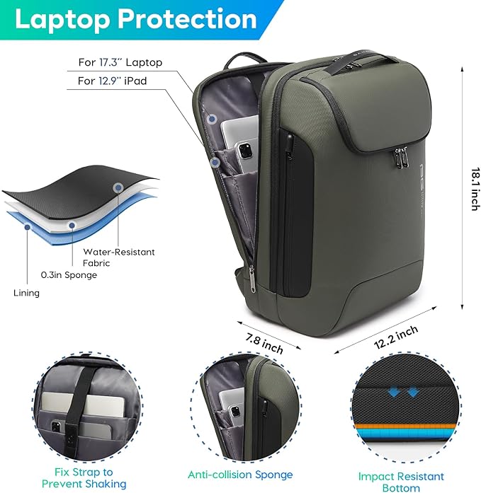 BANGE Men's Laptop Backpack for 17.3Inch Notebook,Airline Approved Travel Backpacks,Business High Tech Backpack with Water Bottle, Work Business Backpacks for Men and Women