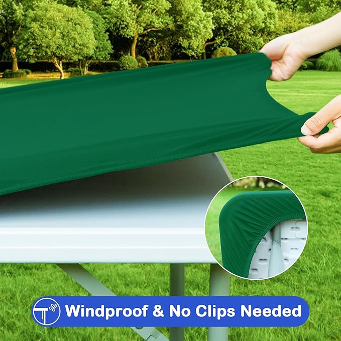 Wolkemer 2 Pack Green Fitted Tablecloth 20x30 Inch Rectangle Elastic Edges Table Cloth, Spandex Stretch Table Cover with Machine Washable Fabric for Wedding Party Picnic Dining Indoor Outdoor