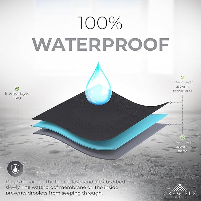 Waterproof Blanket for Bed Intimacy (80"x 60" Queen Size) Reversible Fleece | Sherpa, Love Blanket, Water Proof TPU Stain Proof Couch Furniture Mattress Winter Large Dog Bed Cover - Beige