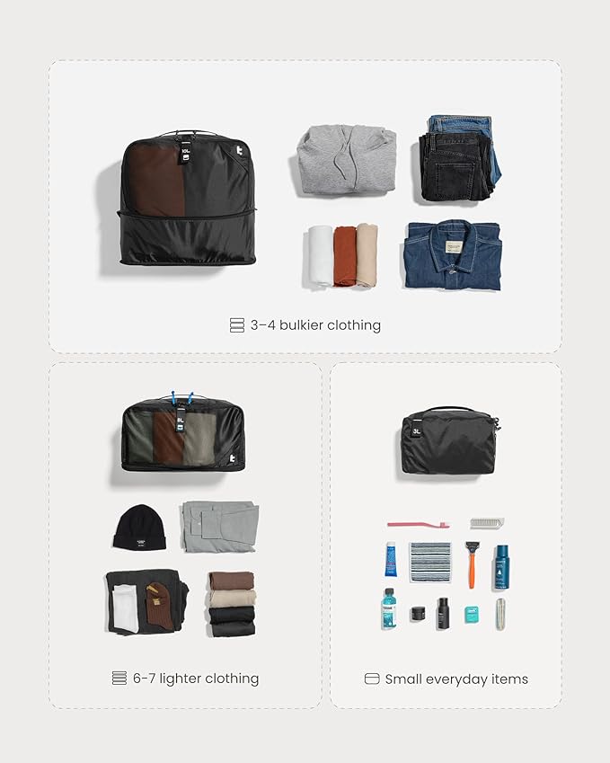 tomtoc 3 Set Packing Cubes for Travel Essentials, Odor-Resistant Compression Expandable Packing Cubes, Lightweight Travel Bag Pouch, Luggage Organizers Accessories for Backpack & Suitcase