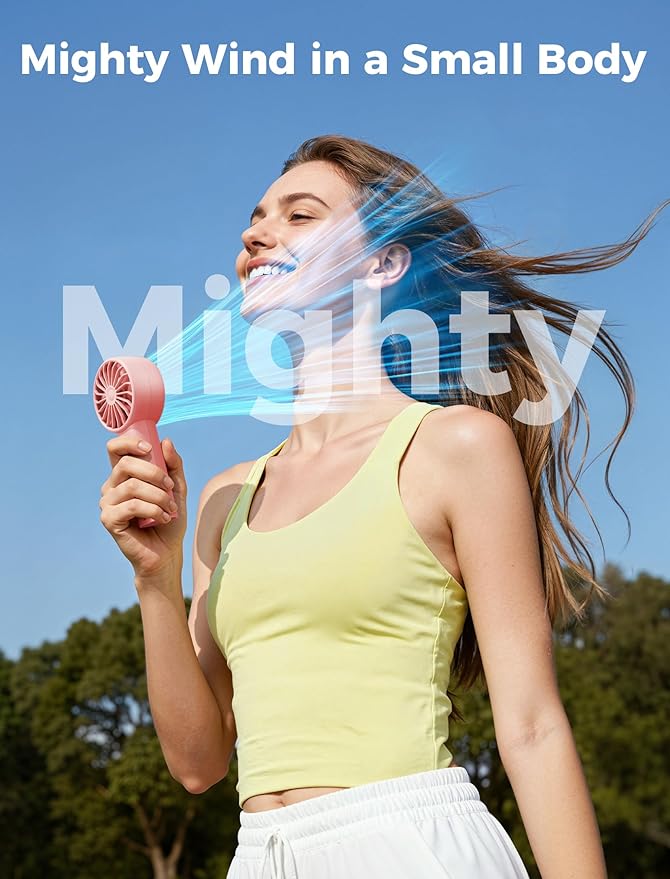 Aecooly Mighty Portable Fan, Powerful Handheld Fan, USB Rechargeable [10H Max Cooling Time], Mini Personal Battery Powered, Pocket for Travel, Summer, Gifts for Women, Girls -Pink