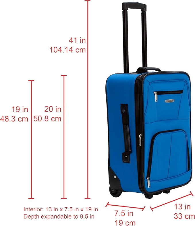 Rockland Fashion Softside 2 Piece Luggage Set, Expandable, (14" Tote/19" Upright), Blue