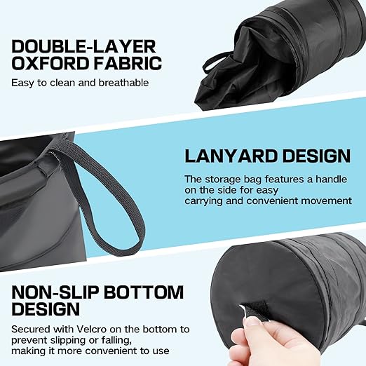 2 Pcs 1 Gallon Collapsible Car Trash Can with 20 Garbage Bags | Foldable Hanging Mini Automotive Garbage Bin | Waterproof Leakproof Pop-Up Vehicle Rubbish Organizer