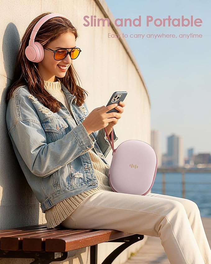 Headphone Case Hard Shell for JBL Tune 520BT/510BT/500BT/720BT/Bose/Soundcore Anker/BERIBES/KVIDIO/TOZO/JLab, Ultra-Slim Over-Ear Headset Universal Portable Travel Organizer Bag (Pink)