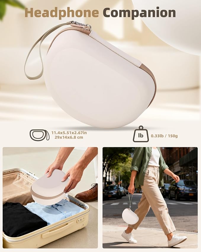 Hard Case for Beats Solo 4/Solo 3/Studio Pro/Studio3 On-Ear Headphones, Universal Portable Travel Organizer Bag with Honeycomb Lid Protection (Beige)