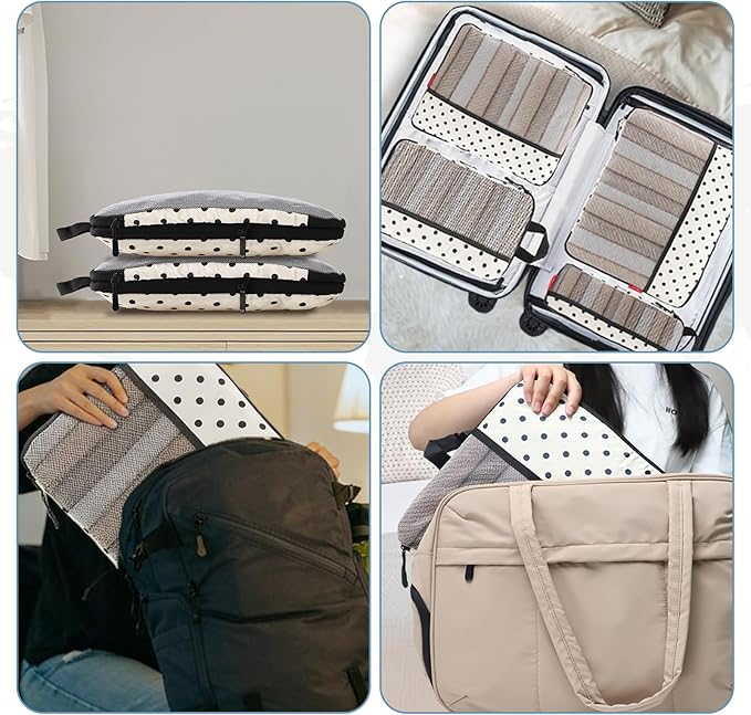 U+U 4 Set Compression Packing Cubes - Ultralight Travel Organizers, Space-Saving Suitcase Organizer, Expandable Packing Organizers for Travel Essentials (Polka Dot)