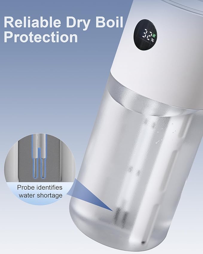 2025 Digital Display Car Humidifier, 3000mAh Portable Mini Rechargeable Humidifier for Car Travel Office Desktop Baby Kids Bedroom - Powerful Dual Spray Timer Setting 20dB Quiet Night Light