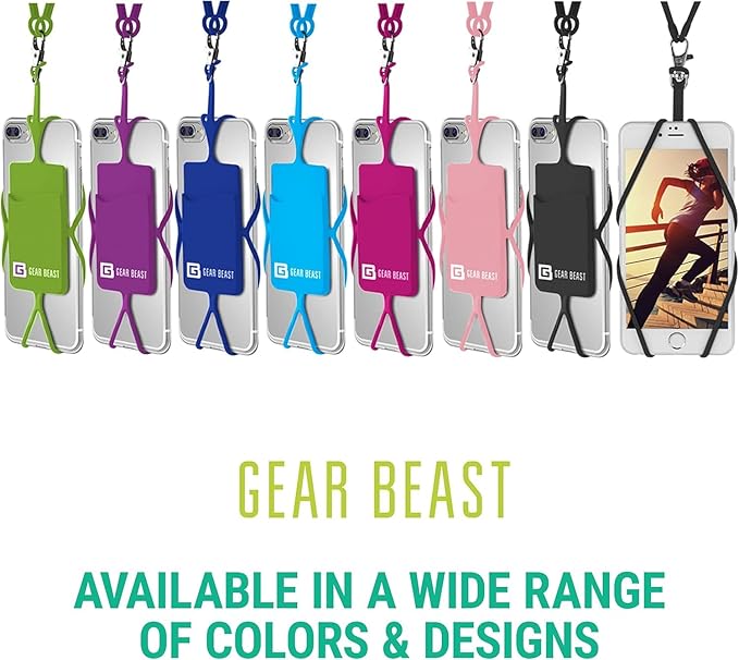 Gear Beast Cell Phone Lanyard - Universal Neck Phone Holder w/Card Pocket and Silicone Neck Strap
